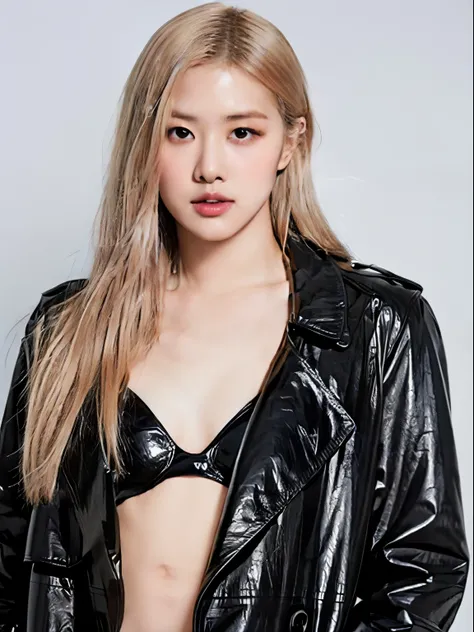 (​masterpiece:1.2), 8k,(ultra-realistic:1.37), Chiangmai teenage girl, (open coat pose with left armpit slightly exposed:1.3), face lights, Detailed face, (wearing a black pvc trench coat over a latex bikini:1.5), 