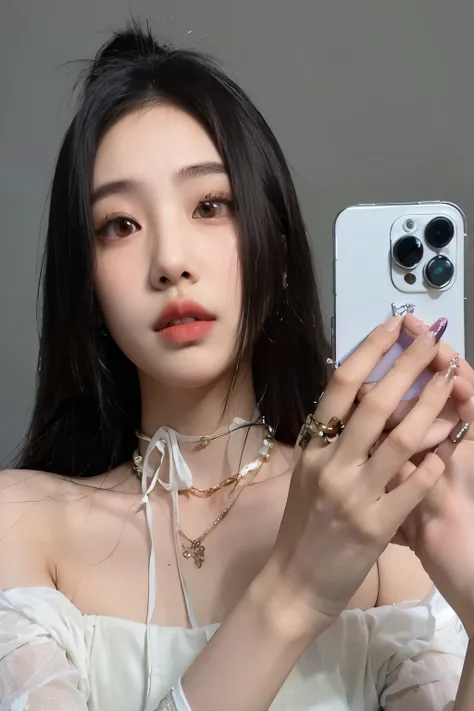 Araffe mulher tirando uma selfie com seu celular, dilraba dilmurat, taejune kim, Heonhwa Choe, cruel korean goth girl, gongbi, maquiagem sul-coreana popular, Xision Wu, Retrato de Jossi do Blackpink, Ulzzang, linda mulher sul-coreana, Jinyoung Shin, maquia...