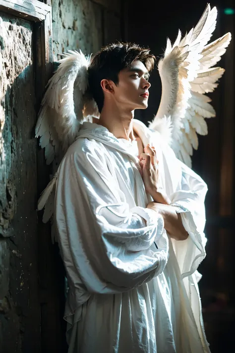 realistic photography, handsome angel ,cielo