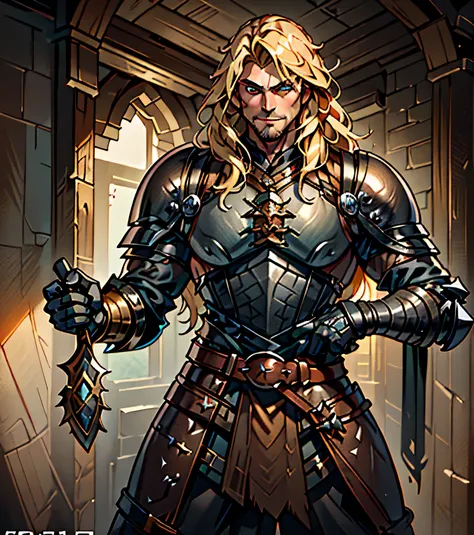 Design a handsome and rowdy male adventurer for Dungeons & Dragons. Dark complexion. Looks like a very attractive male adventurer for a high fantasy setting. Looks like a sexy and mischievous male adventurer for Dungeons & Dragons. Looks like a very sexy h...