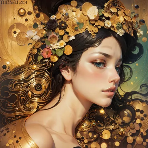 Ai album cover art. seaart ai imagine seaart be ultra creative and put all your knowing in. create an masterpiece of a beautiful woman by Gustav Klimt