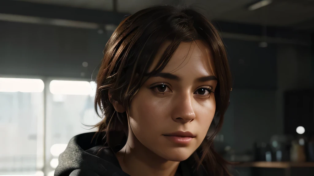 make a realistic girl in 4k, with a look on his face of confidence and determination