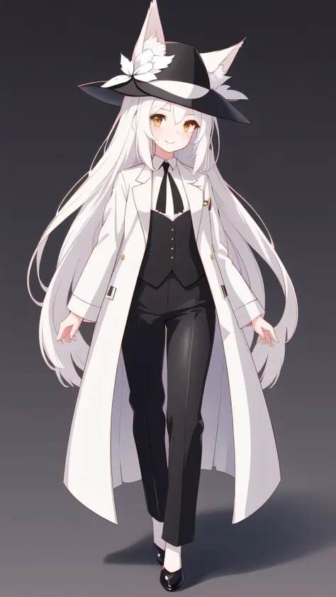 1 girl, smug, standing, best quality, (masterpiece:1.2) detailed, she has white straight hair, brown eyes, white fox ears, white...