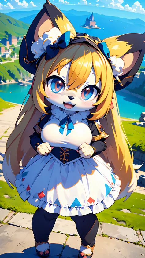 ((furry ear:1.3)),((chibi:2.5)),(white dress with frills:1.5),((very large bust size:1.9)),(fluffy tail:1.5),(skirt unfolds:1.5)...