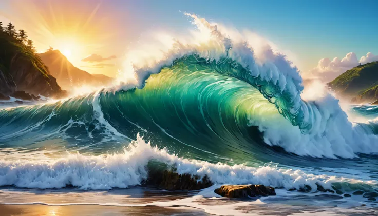 High Quality, hyper-maximalist, Extremely accurate, crashing waves, oceanic, gleaming oil, vibrant colours, chromatic colors, crazy days, strange days, long days