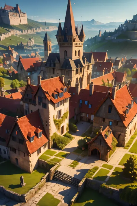 medieval city, stone walls, medieval houses, ultra detailed, high quality, 8k resolution