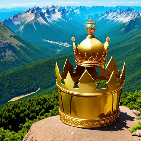 Lion with the king's crown on top of the mountain