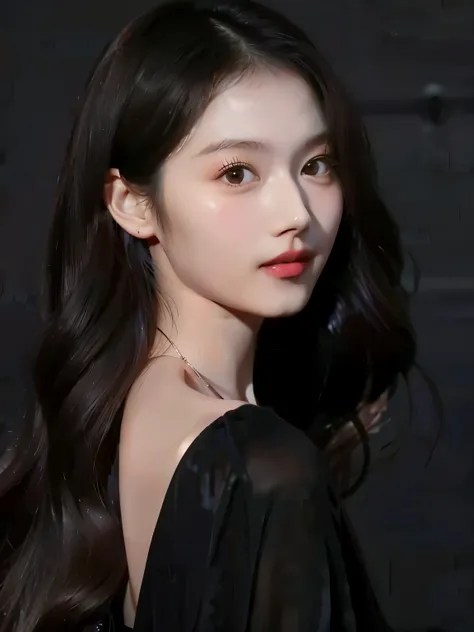 Una mujer con cabello largo y negro y un vestido negro posando para una foto., hermosa mujer surcoreana, hermosa joven coreana, hermosa joven coreana, dilraba dilmura, sana twice, preciosa modelo china, chen xintong, actriz femenina de corea, Xision Wu, mu...