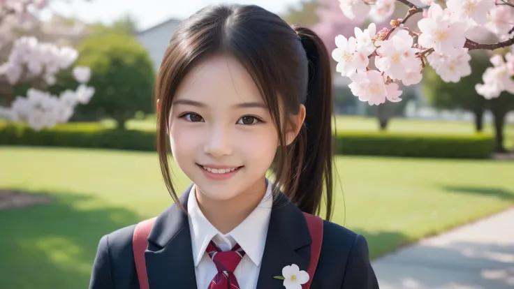 (1little girl:1.5), (15yo), (young face:1.2), shy smile, (Best Quality:1.4), (Ultra-detailed), (extremely detailed beautiful face), Amazing face and eyes, (ponytail), cute smile, brown eyes, (highly detailed Beautiful face), (high school uniform:1.2), (ext...