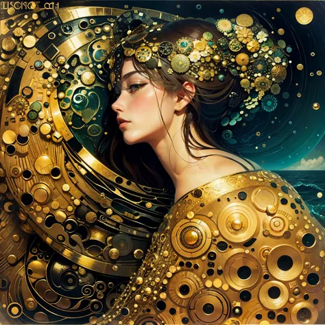 Ai album cover art. seaart ai imagine seaart be ultra creative and put all your knowing in. create an masterpiece of a beautiful woman by Gustav Klimt