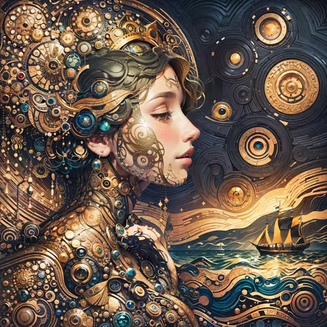 Ai album cover art. seaart ai imagine seaart be ultra creative and put all your knowing in. create an masterpiece of a beautiful woman by Gustav Klimt