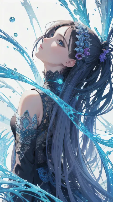 (masterpiece, top quality, best quality, official art, beautiful and aesthetic:1.2), (1girl), extreme detailed,(fractal art:1.3),colorful,highest quality the girl has the powers to control water 