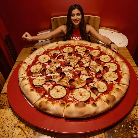 Fundo vermelho com pizzas 