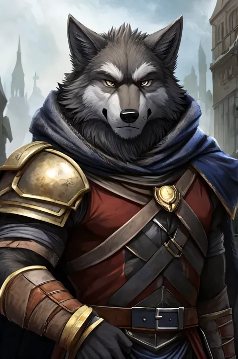 Garlu has a majestic figure and a muscular body，This shows his strength and leadership。. His face displays a combination of human and wolf features.: Have a strong square chin, Pointy wolf ears stick out from the messy hair，bright eyes full of determinatio...