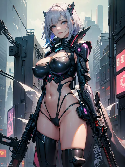 female naked cyborg,dynamic angle,NSFW,sniperbattle stance pose,fantasy,erotic anime,MILFstylish,pussy,big breasts, pubic hair,Glamour,light color tone,pussy,Psychedelic costumes,armored,cyberpunk dystopian girl,fantasy dystopia,dystopian landscape,blade r...