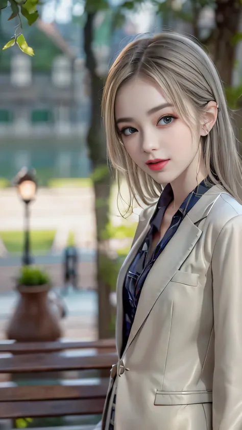 ((girl standing in front of a park bench)),top quality work，Real work，Ultra premium graphics，8K HD CG作品，high quality graphics，High-definition CG works，10x pixels，super fine details：1.1，Advanced technical details：1.1Photo-realistic，indoor lighting effects：1...