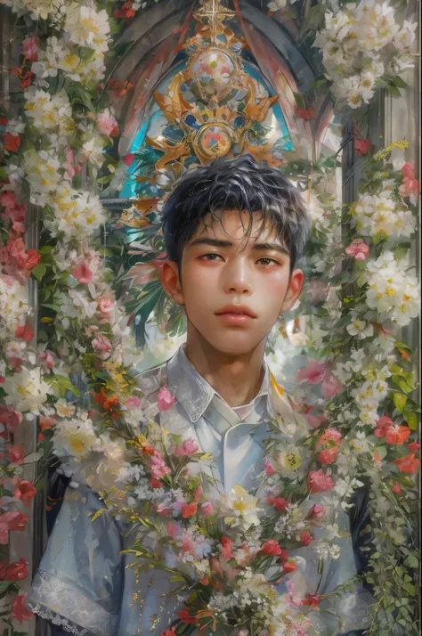 (masterpiece, top quality, best quality, official art, beautiful and aesthetic:1.2), boy, handsome, extreme detailed faces, boy carrying large cross during lenten season in the Philippines, colorful, highest detailed, (perfect face), shiny skin, HDR, detai...