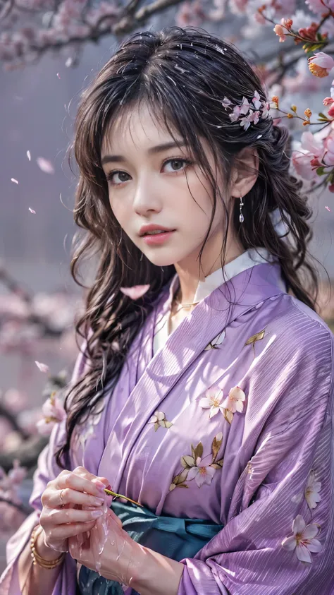 (RAW shooting, Photoreal:1.5, 8K, highest quality, masterpiece, ultra high resolution), ((((SakuraFubuki, Rows of cherry blossom trees at night))), Highly detailed skin and facial textures:1.3, perfect dynamic composition:1.2, (In front of a shrine at nigh...