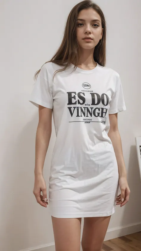 a close-up of a woman standing in a room with a white wall, 90s vibe, Vibe dos anos 90, estilo dos anos 90, estilo y2k, estilo y2k, estampa vintage anos 90, estampa vintage dos anos 90, graphic t-shirts, vestido com uma camiseta branca, estilo anos 8 0, 2 ...