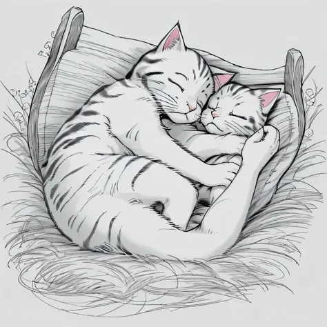 A sleeping kitten，Line drawing