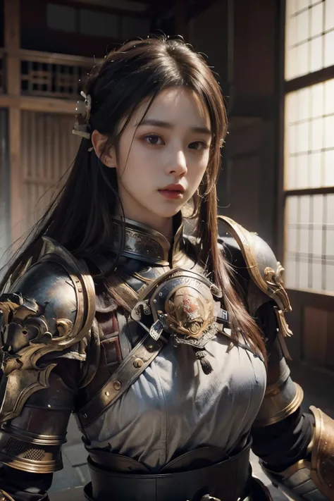 (8K, highest quality, masterpiece:1.2), (realistic:1.4), Raw photo, highest quality, ultra high resolution, best shadow, (full body:1), historical heroine, Japanese armor, samurai sword, large scale amazing environment, horror, dark horror, highly detailed...