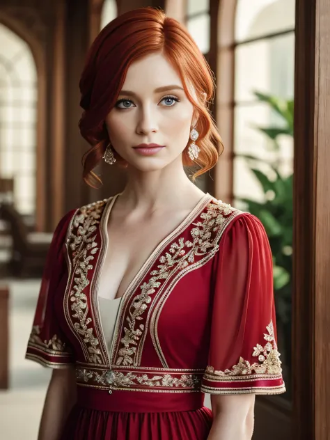 (masterpiece), (extremely intricate:1.3),(realistic), bryce dallas howard, ((short chanel), red hair, portrait of a woman, the m...