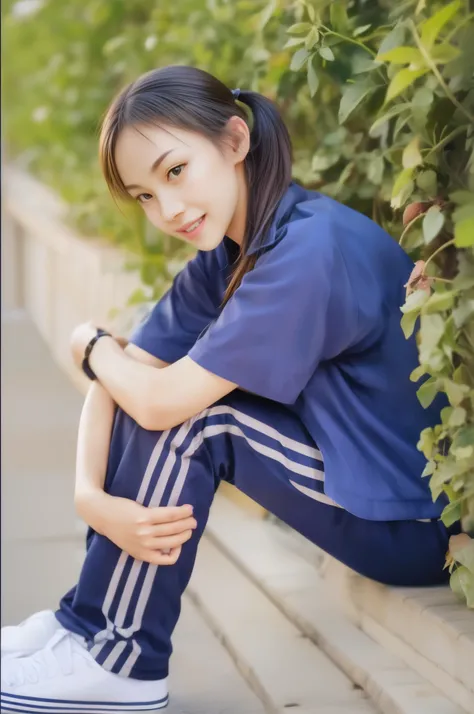 (best quality,10,10,height,Masterpiece:1.2),Special details,(realistic,Realistic picture,Realistic photos:1.37),1 Cute girl in the kitchen,shiny, skin shiny,only,smile softly,BDclothelue shirt:1.3)),short sleeve,shirt, Long pants.,(navy_long_track pants:1....