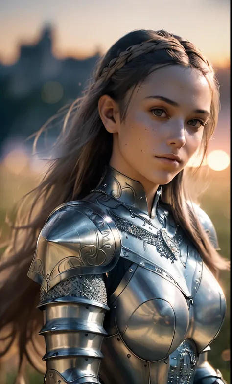 (masterpiece), (extremely intricate:1.3), (realistic), portrait of a girl, the most beautiful in the world, (medieval armor), metal reflections, upper body, outdoors, intense sunlight, far away castle, professional photograph of a stunning woman detailed, ...