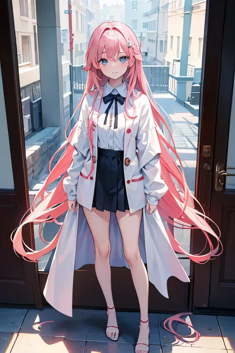 (best quality,4k,8k,highres,masterpiece:1.2), ultra-detailed, (realistic, photorealistic, photo-realistic:1.37), pink-haired girl, long hair, intricate red and blue mismatched eyes, ability to control temperature, wears a white floor-length robe on the out...