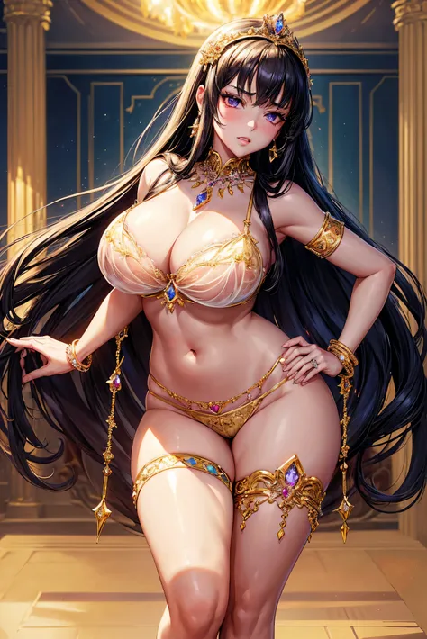 ((vulgarity)),((anime moe artstyle)),((Masterpiece)), (Best Quality), (Super Detail), Illustration, (((Very Delicate and Beautiful))),Dynamic Angle,Looking at viewer,((((Solo)))),(((Full body))),(((1 arrogant empress standing in the royal bedroom))),(((nud...