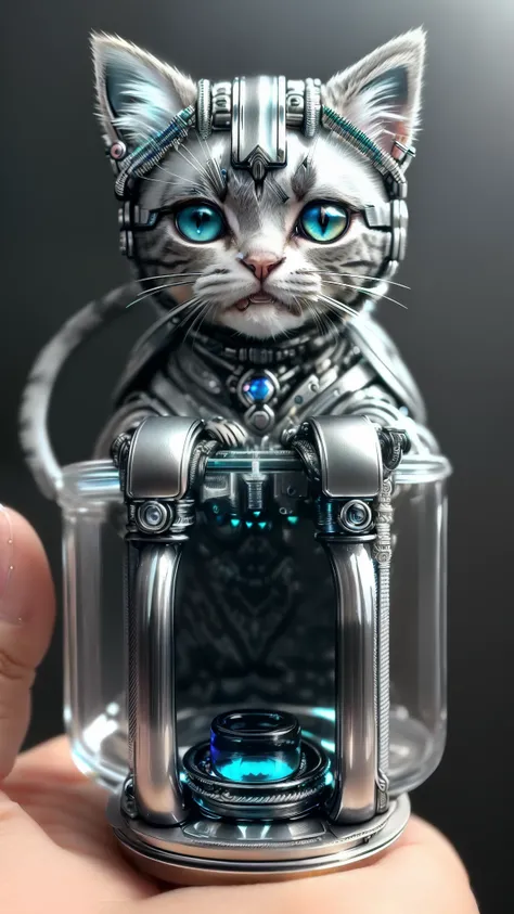 (((a cute kitten made of metal))、(intricate cyborg:1.2))、([tail | Detailed wire]:1.3)、Cat paw、(intricate-detail)、hdr、(intricate-detail、ultra-detailliert:1.2)、cinematic shot、vignettes、central、blue eyess、artistic、Getting inside a transparent cup、