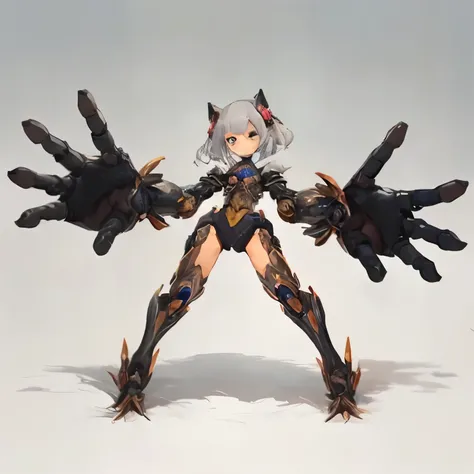 masterpiece, best quality, 1girl, a cute anime girls hands are mechanical manipulator, big hand, black hand, mechanical hand, manipulator, mechanical manipulator, girls hands are huge, a  standing, hands bigger than body,
