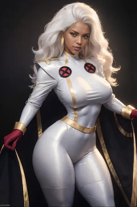 a close up of a woman in a white and gold costume, x-men storm, chris moore. artgerm, extremely detailed artgerm, portrait of ororo munroe, hyperrealistic image of x, full body x-force outfit, in the style artgerm, trending artgerm, comic book character, a...