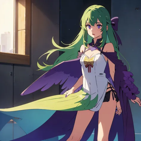 Girl with long green hair and purple wings