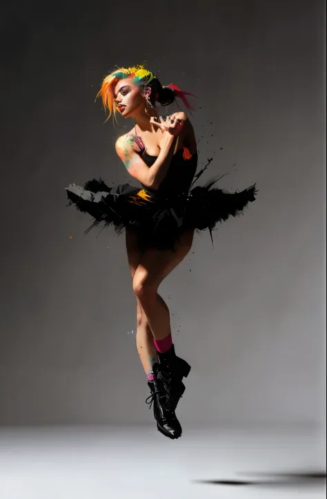 woman in dance boots art, dance punk, color splash, splatter color