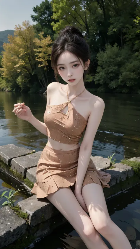 real photos,HDR backlight，Contour light，Shallow depth of field。reddish brown long straight hair，Beautiful Chinese beauties, masterpiece, best quality, extremely delicate and beautiful,high resolution, absurderes, Optimal proportions of four fingers and one...