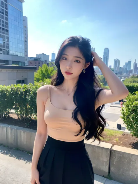 (original photo:1.2), (photoactual:1.4),((Physically based rendering)), best quality,masterpiece,best quality,official art, (actual, photo-actual:1.4), (High detail skin:1),
outdoor, blue sky, city View, 
1 girl, whole body, Telephone exchange,tiangtongjia...