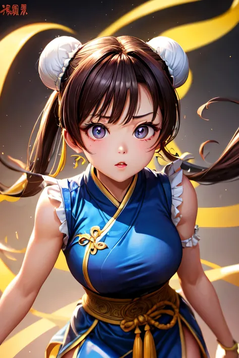 ,Chunli, cute,Big eyes, double eyelids, Baotou groove, 
 