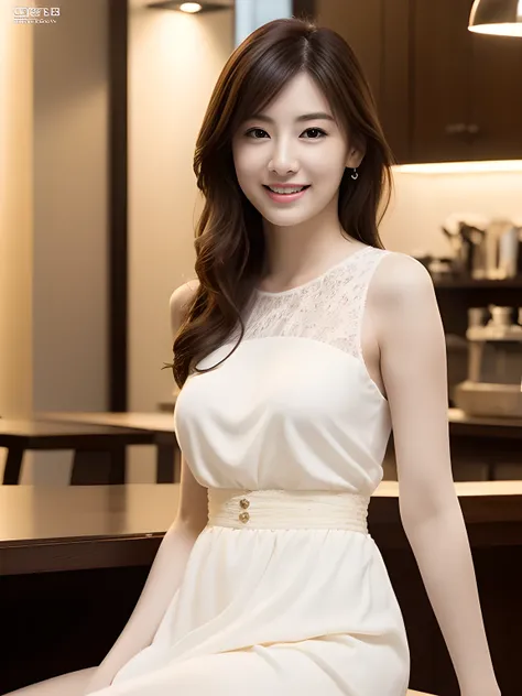 ((best quality, 8K, masterpiece, Photorealistic: 1.3)), japanese beautiful girl, 20yo,pure, melon face, kind and cute, sweet smile, pure desire, slender body, (front), (tilted head), ((looking at camera) ), wearing a lace dress,silky hair, round black big ...