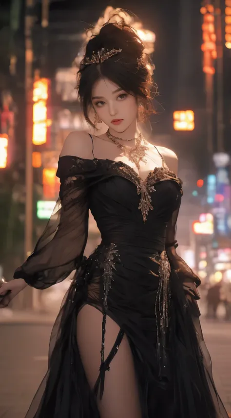 a woman in a black dress with a necklace and a necklace on her neck, covered in floral crystal jewels filigree, bold and majestic look, seductive appearance,godly beauty,ig model | artgerm, extremely detailed artgerm, style artgerm, artgerm and rossdraws, ...