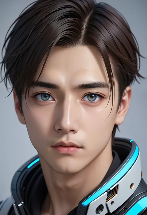 masterpiece, best quality, actual, Super detailed, SFW, head shot, Portrait of a young man, sector, Sci-fi style set, high-tech products, head right,