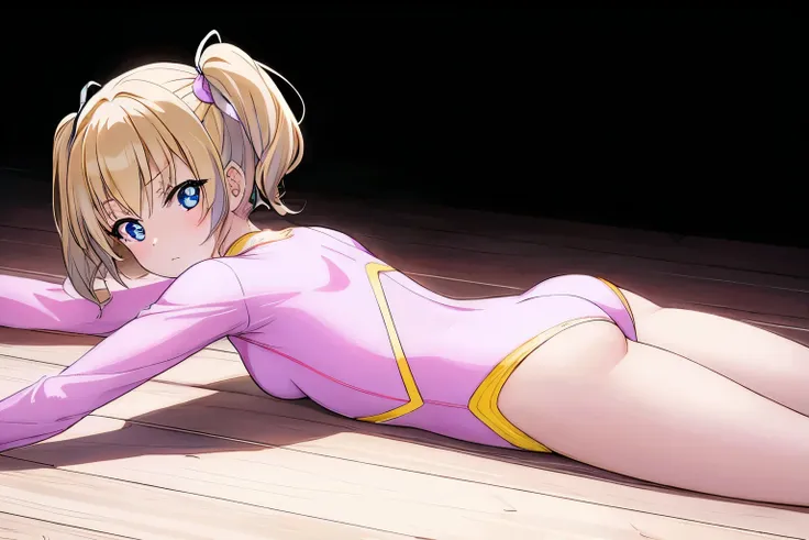 rhythmic gymnastics、leotard、face down、twin tails、blonde、blue eye