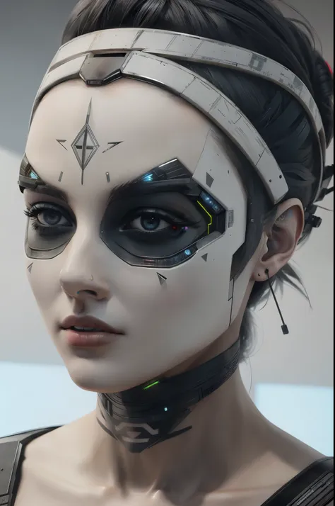 Mujer arafed con rostro blanco y maquillaje negro., hyper-realistic estilo ciberpunk, arte cyberpunk ultrarrealista 8k, Arte digital 4k muy detallado, estilo ciberpunk ， Hyper realistic, retrato detallado de un cyborg, Arte conceptual 4k e hiperrealismo., ...