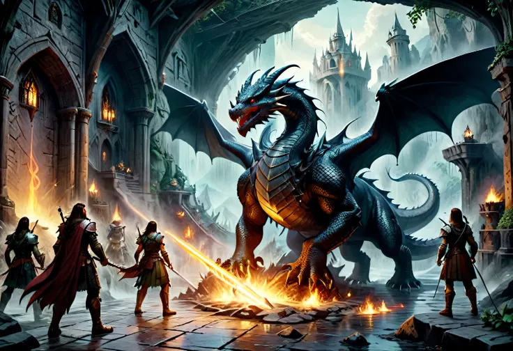 dungeons and dragons, a real story based on the game "dungeons & dragons", epic, grandiose, dragon and heroes, epic battle, magi...