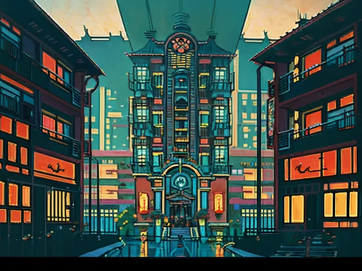 dvd screengrab from studio ghibli movie, (horror modern apartment complex:1.4), retro anime, less saturated colors, ground floor