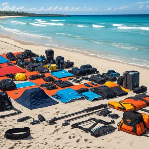 Equipment lined up on the beach