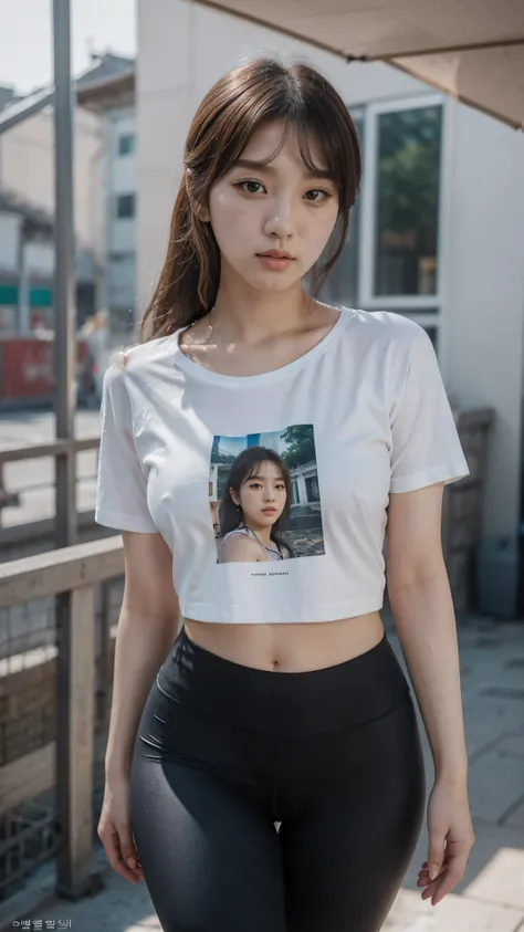 ((korean idol)) ,((beautiful face)),1girl,best quality,8K,cinematic lighting,ultra HD,masterpiece,ultra high res,(photorealistic:1.2),extremely high quality RAW photograph, beautiful scenary, under garment.graphic t-shirts, short leggings