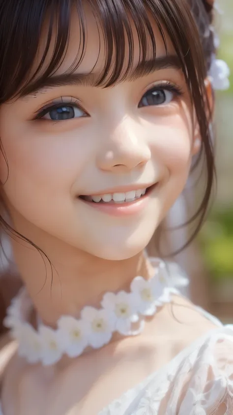 ((sfw: 1.4)), ((detailed face, cute face,brown eye)), ((professional photography)), ((wedding dress,  smile, 1 Girl)), Ultra High Resolution, (Realistic: 1.4), RAW Photo, Best Quality, (Photorealistic Stick), Focus, Soft Light, ((15 years old)), ((Japanese...