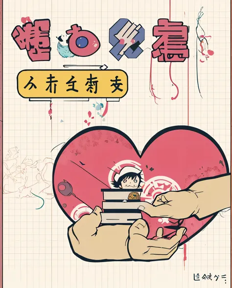 there is a poster with a heart and a hand holding it, Beast, with japanese text, poster, omori, a poster, zine cover, by Itō Seiu, love moive, pochi iida, by Hiromu Arakawa, nichijou, holding each other hands, package cover, 🚿🗝📝