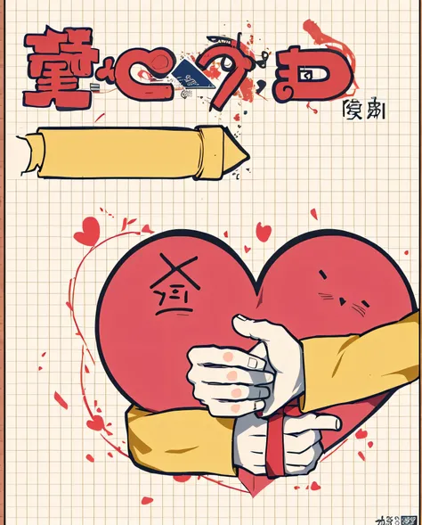 there is a poster with a heart and a hand holding it, Beast, with japanese text, poster, omori, a poster, zine cover, by Itō Seiu, love moive, pochi iida, by Hiromu Arakawa, nichijou, holding each other hands, package cover, 🚿🗝📝